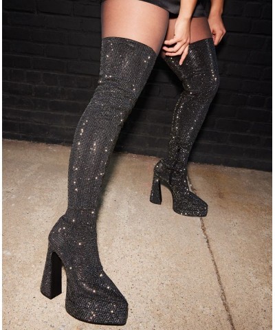 Women's Sultry Rhinestone Over-The-Knee Platform Dress Boots Black $40.77 Shoes