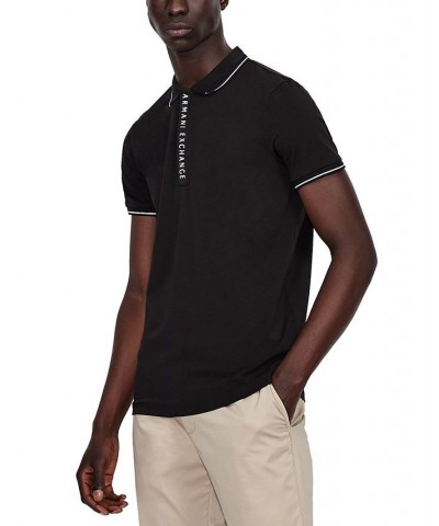 Men's Tipped Logo Placket Polo Shirt Black $38.40 Polo Shirts