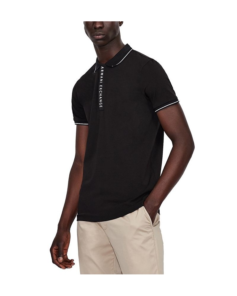 Men's Tipped Logo Placket Polo Shirt Black $38.40 Polo Shirts