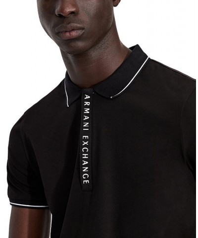 Men's Tipped Logo Placket Polo Shirt Black $38.40 Polo Shirts