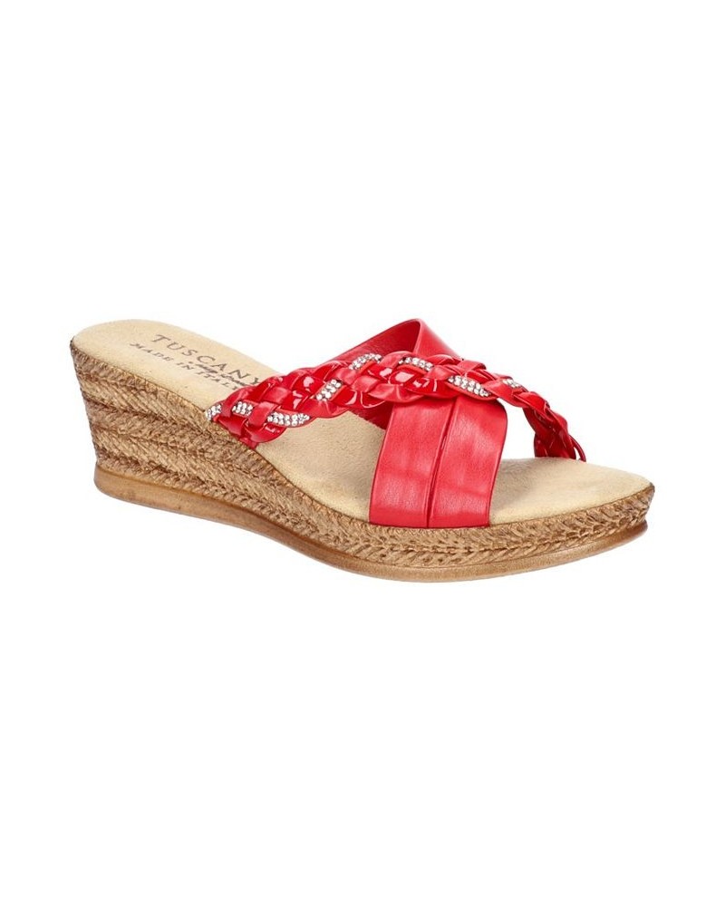 Women's Tuscany Gessica Wedge Sandals Red $32.20 Shoes