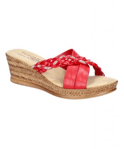 Women's Tuscany Gessica Wedge Sandals Red $32.20 Shoes