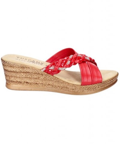 Women's Tuscany Gessica Wedge Sandals Red $32.20 Shoes