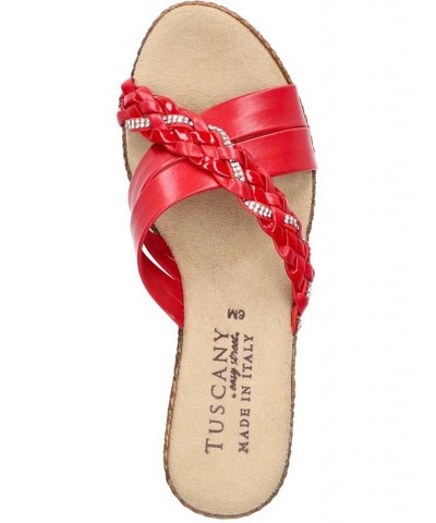 Women's Tuscany Gessica Wedge Sandals Red $32.20 Shoes