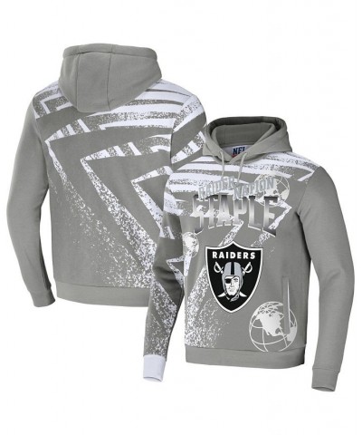 Men's NFL X Staple Gray Las Vegas Raiders Team Slogan All Over Print Pullover Hoodie $30.10 Sweatshirt