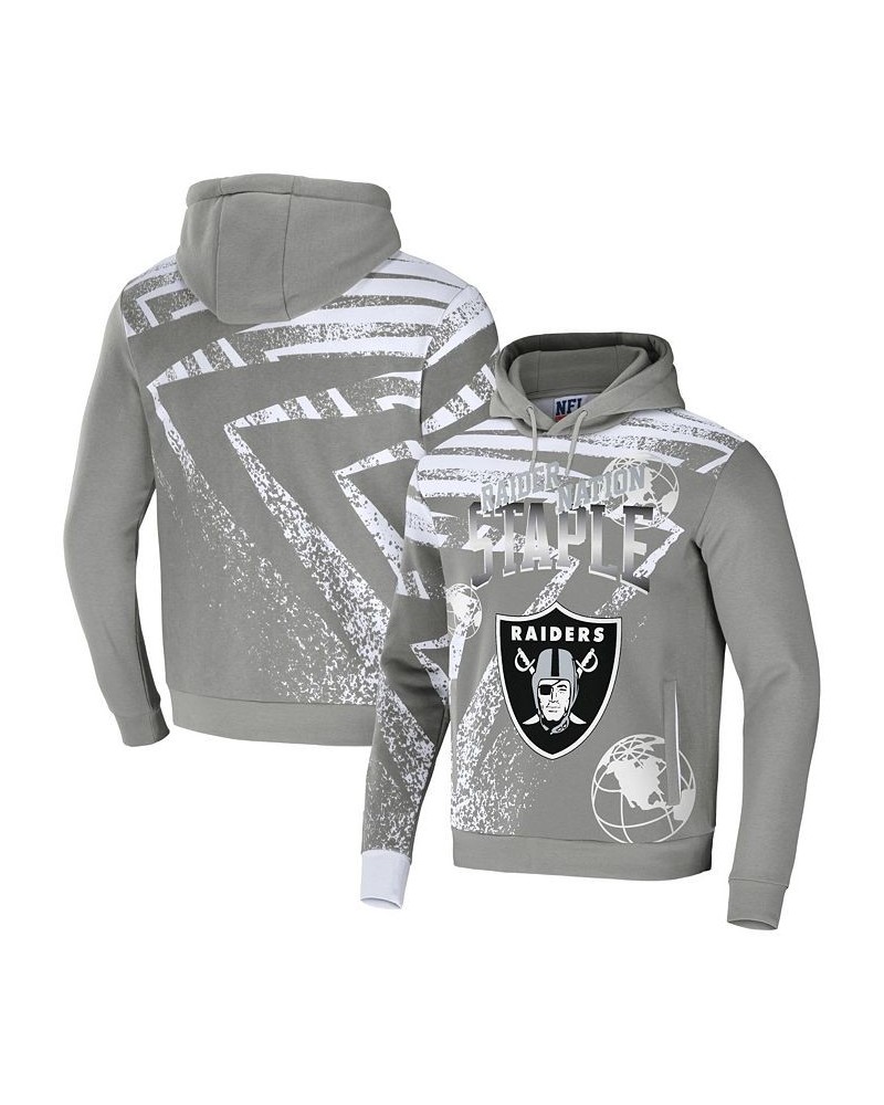 Men's NFL X Staple Gray Las Vegas Raiders Team Slogan All Over Print Pullover Hoodie $30.10 Sweatshirt