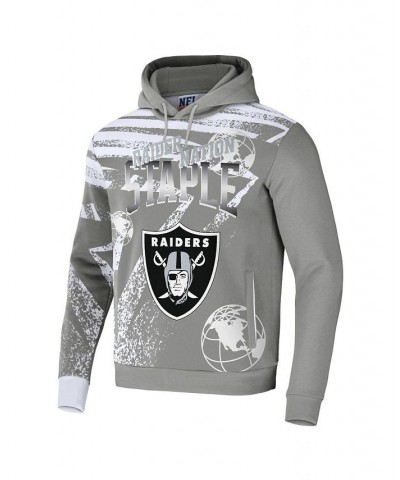 Men's NFL X Staple Gray Las Vegas Raiders Team Slogan All Over Print Pullover Hoodie $30.10 Sweatshirt