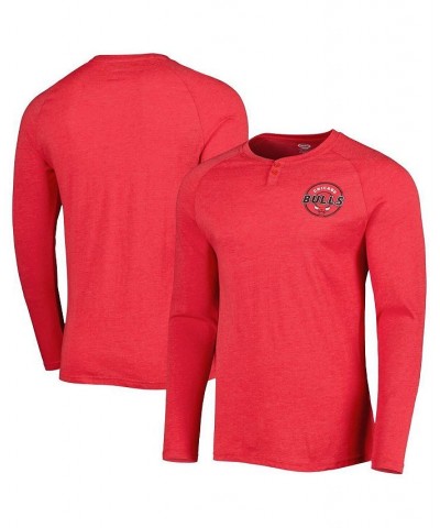 Men's Heathered Red Chicago Bulls Left Chest Henley Raglan Long Sleeve T-shirt $34.19 T-Shirts