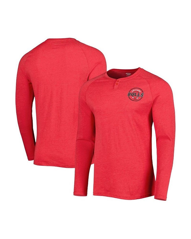 Men's Heathered Red Chicago Bulls Left Chest Henley Raglan Long Sleeve T-shirt $34.19 T-Shirts