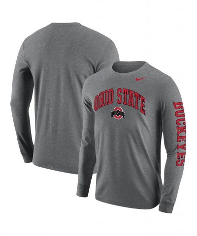 Men's Heathered Gray Ohio State Buckeyes Arch and Logo Two-Hit Long Sleeve T-shirt $26.99 T-Shirts