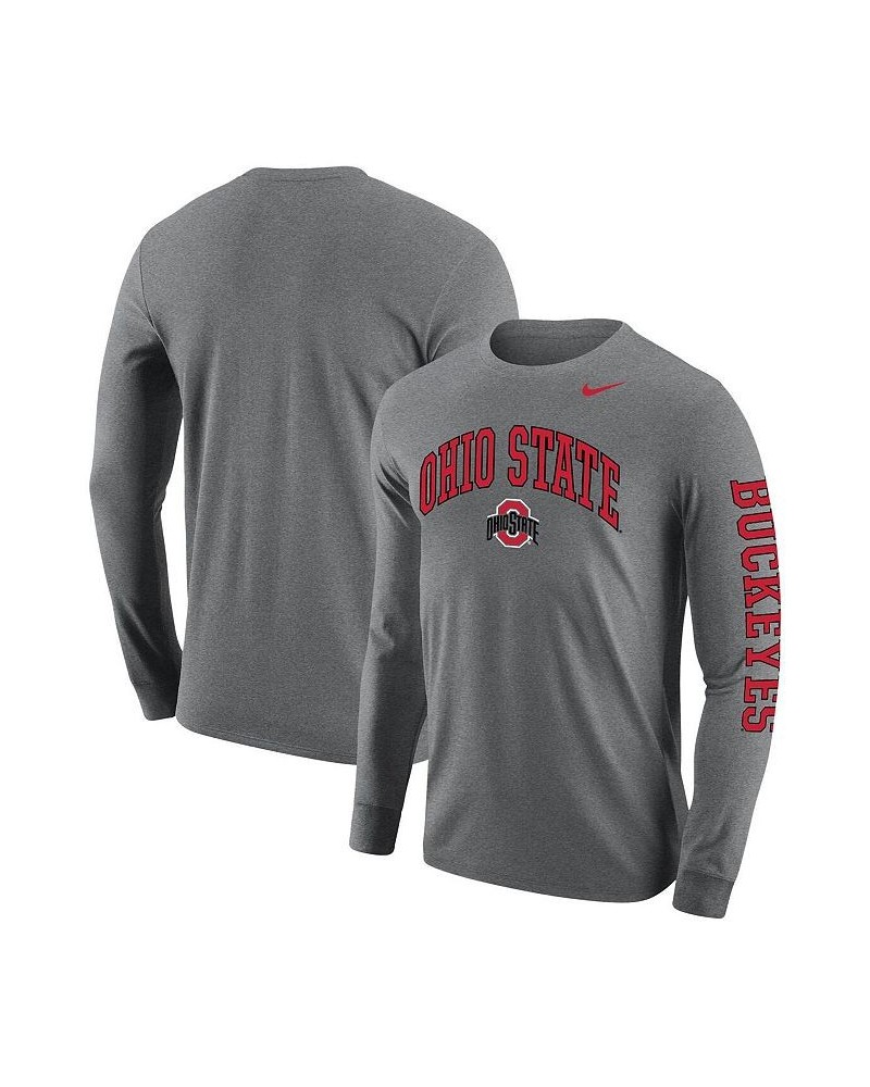 Men's Heathered Gray Ohio State Buckeyes Arch and Logo Two-Hit Long Sleeve T-shirt $26.99 T-Shirts