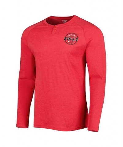 Men's Heathered Red Chicago Bulls Left Chest Henley Raglan Long Sleeve T-shirt $34.19 T-Shirts