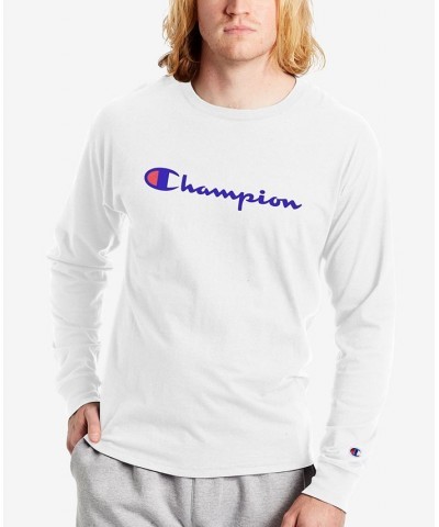 Men's Script-Logo Long Sleeve Tshirt White $14.30 T-Shirts