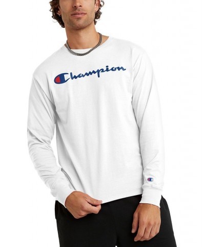 Men's Script-Logo Long Sleeve Tshirt White $14.30 T-Shirts