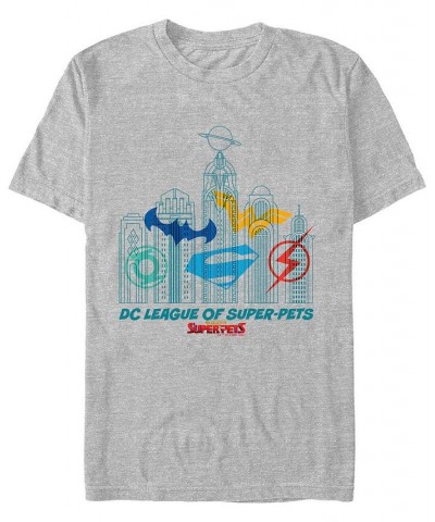 Men's Super Pets City Skyline Short Sleeve T-shirt Gray $20.29 T-Shirts