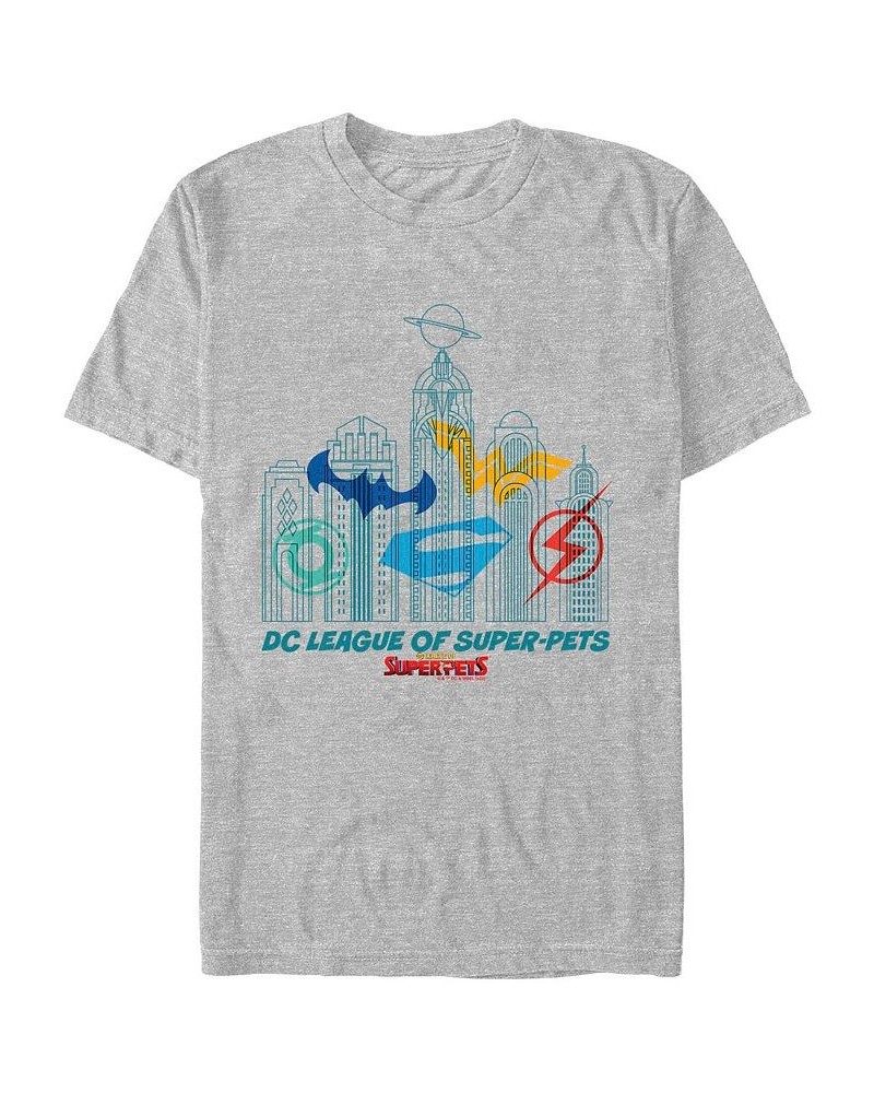 Men's Super Pets City Skyline Short Sleeve T-shirt Gray $20.29 T-Shirts