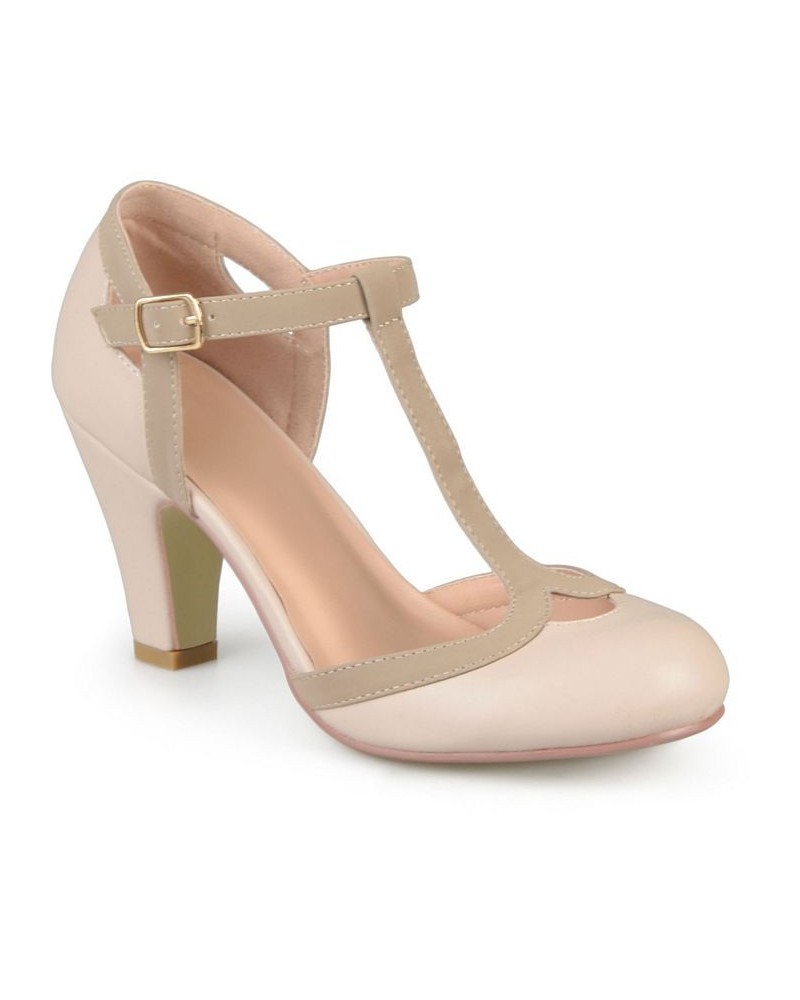 Women's Olina T-Strap Heels Tan/Beige $44.00 Shoes