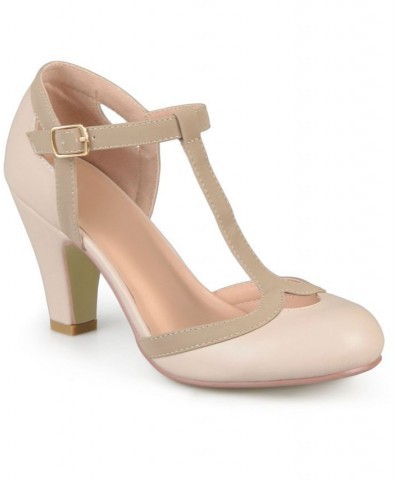 Women's Olina T-Strap Heels Tan/Beige $44.00 Shoes