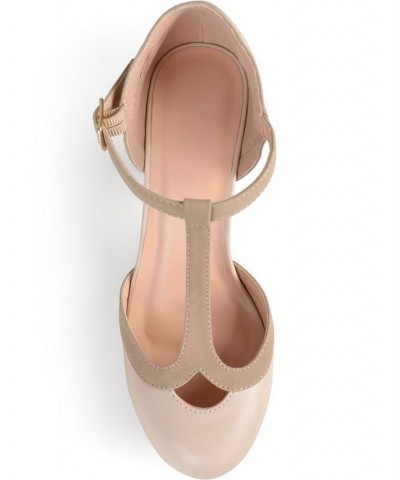 Women's Olina T-Strap Heels Tan/Beige $44.00 Shoes