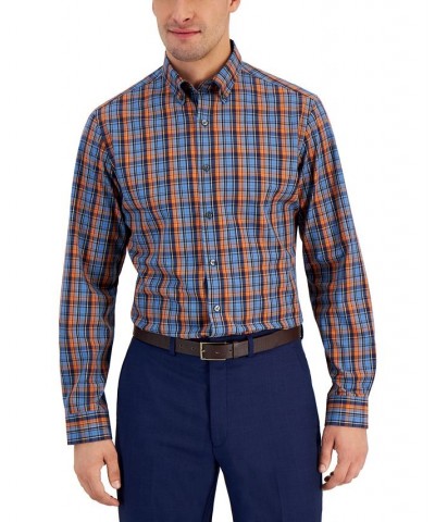 Men's Slim Fit 4-Way Stretch Plaid Dress Shirt Blue $14.35 Dress Shirts