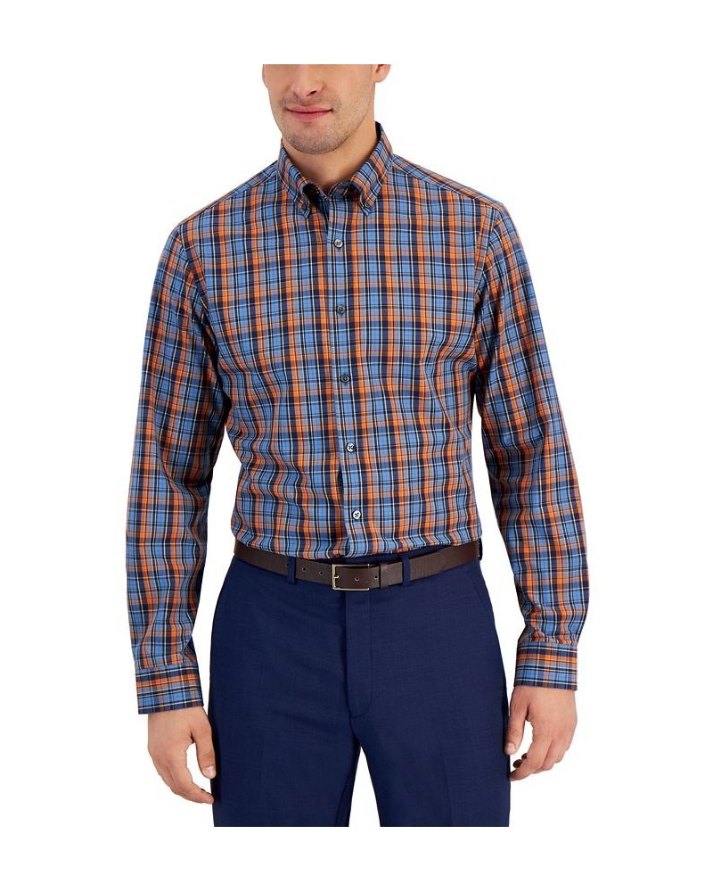 Men's Slim Fit 4-Way Stretch Plaid Dress Shirt Blue $14.35 Dress Shirts