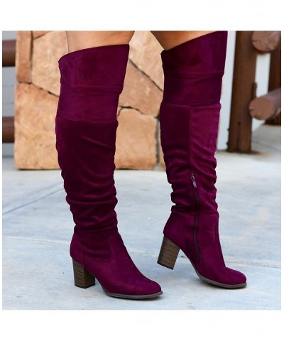 Women's Kaison Wide Calf Boots Wine $64.40 Shoes