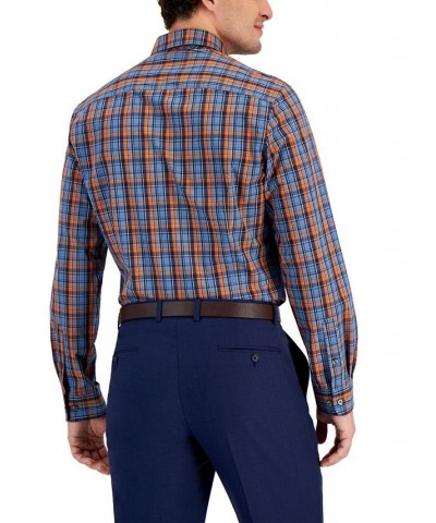 Men's Slim Fit 4-Way Stretch Plaid Dress Shirt Blue $14.35 Dress Shirts