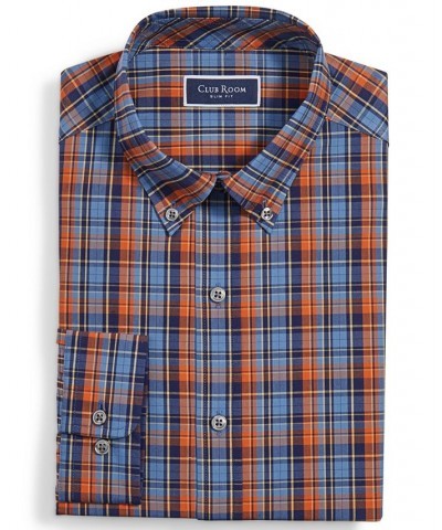 Men's Slim Fit 4-Way Stretch Plaid Dress Shirt Blue $14.35 Dress Shirts