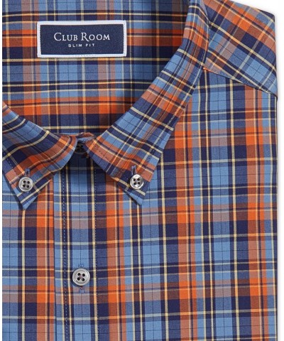 Men's Slim Fit 4-Way Stretch Plaid Dress Shirt Blue $14.35 Dress Shirts