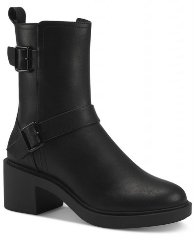 Women's Chantal Buckle Booties Black $20.47 Shoes