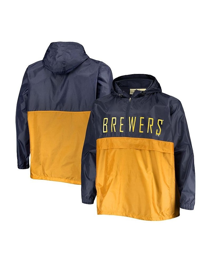 Men's Navy, Gold Milwaukee Brewers Big and Tall Split Body Anorak Half-Zip Jacket $40.49 Jackets