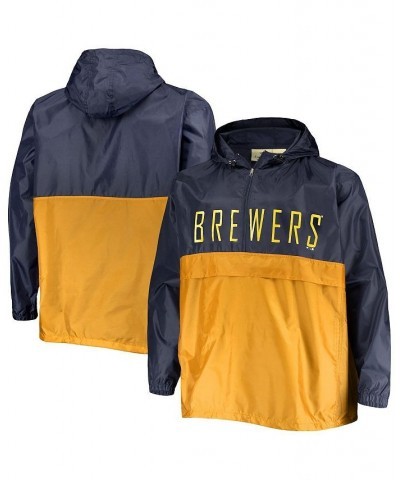 Men's Navy, Gold Milwaukee Brewers Big and Tall Split Body Anorak Half-Zip Jacket $40.49 Jackets