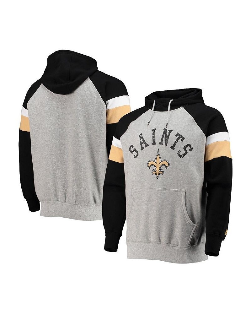 Men's Heathered Gray, Black New Orleans Saints Home Run Raglan Pullover Hoodie $40.00 Sweatshirt