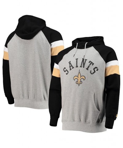 Men's Heathered Gray, Black New Orleans Saints Home Run Raglan Pullover Hoodie $40.00 Sweatshirt