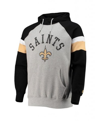 Men's Heathered Gray, Black New Orleans Saints Home Run Raglan Pullover Hoodie $40.00 Sweatshirt