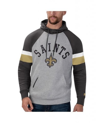 Men's Heathered Gray, Black New Orleans Saints Home Run Raglan Pullover Hoodie $40.00 Sweatshirt