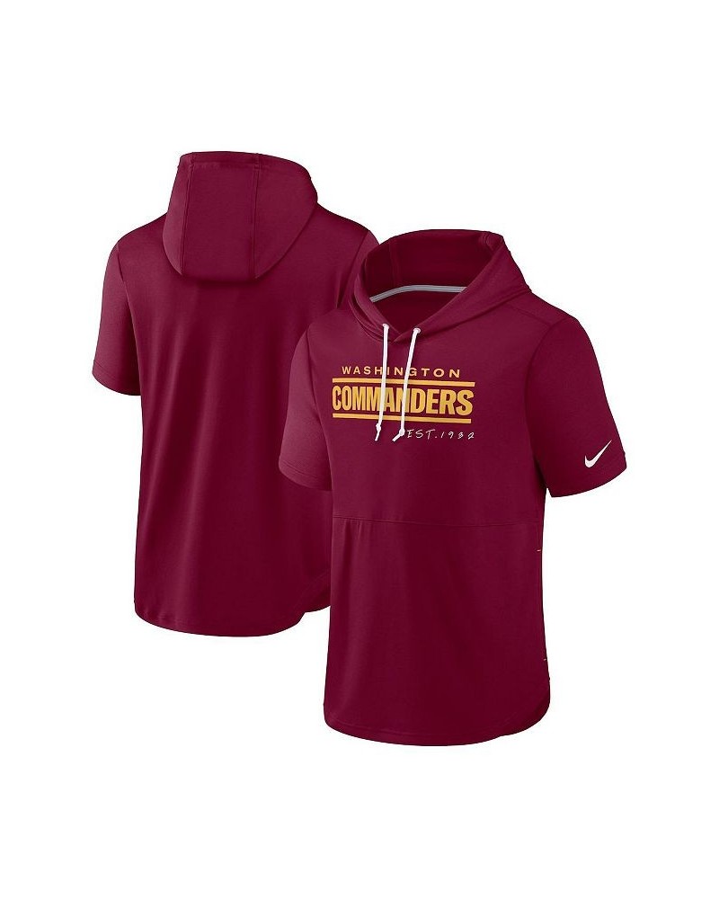 Men's Burgundy Washington Commanders Short Sleeve Pullover Hoodie $38.49 Sweatshirt