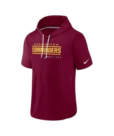 Men's Burgundy Washington Commanders Short Sleeve Pullover Hoodie $38.49 Sweatshirt