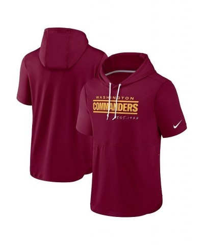 Men's Burgundy Washington Commanders Short Sleeve Pullover Hoodie $38.49 Sweatshirt