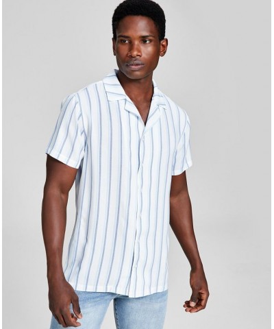 Men's Striped Woven Short Sleeve Camp Shirt White $15.77 Shirts