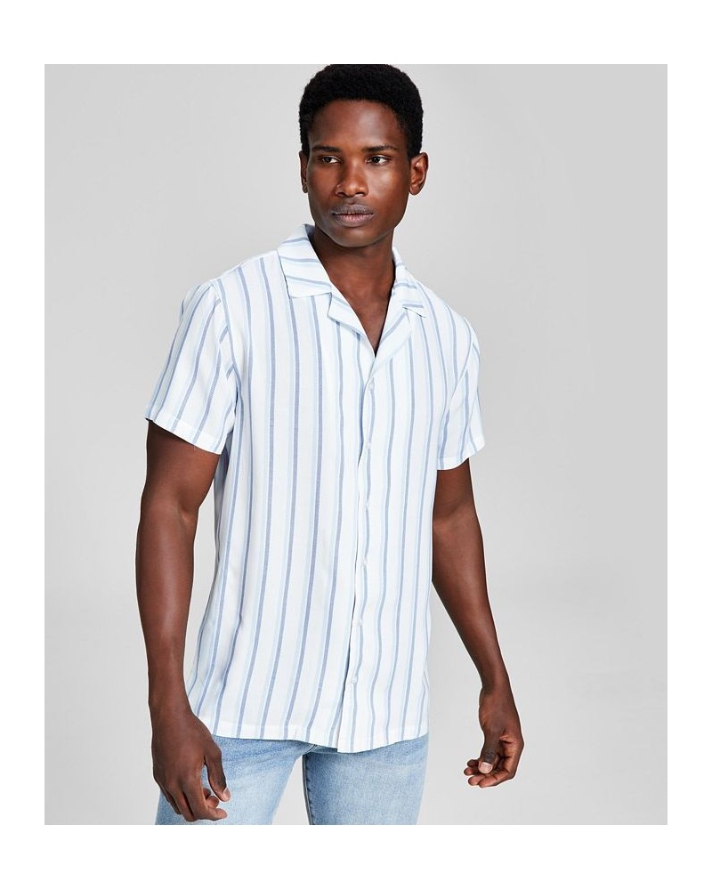 Men's Striped Woven Short Sleeve Camp Shirt White $15.77 Shirts