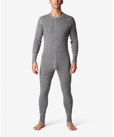 Men's Heavy Weight Rib Knit Wool Long Sleeve Onesie Gray $51.15 Pajama