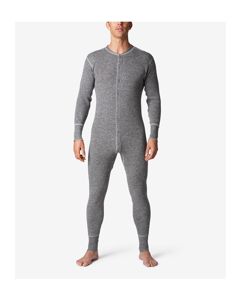 Men's Heavy Weight Rib Knit Wool Long Sleeve Onesie Gray $51.15 Pajama