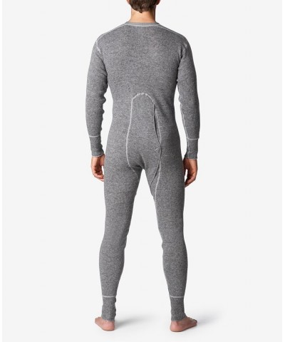 Men's Heavy Weight Rib Knit Wool Long Sleeve Onesie Gray $51.15 Pajama