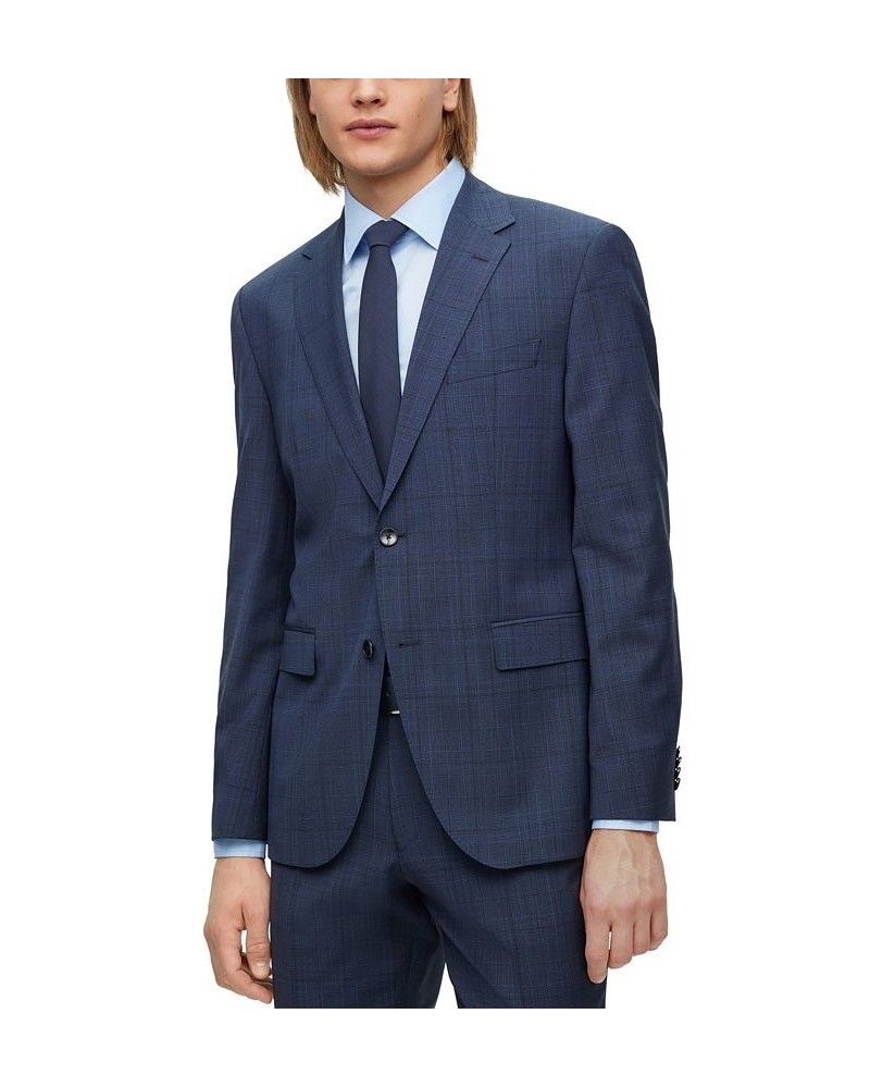 BOSS Men's Regular-Fit Checked Wool Suit, 2 Piece Set Blue $265.65 Suits