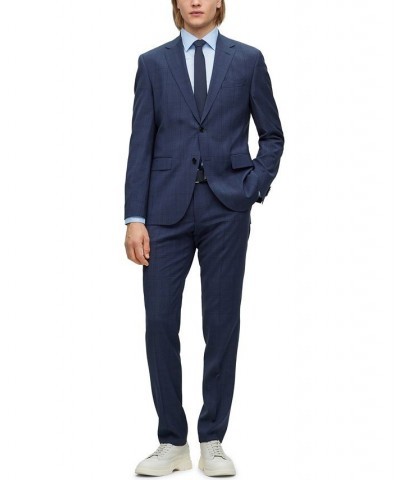 BOSS Men's Regular-Fit Checked Wool Suit, 2 Piece Set Blue $265.65 Suits