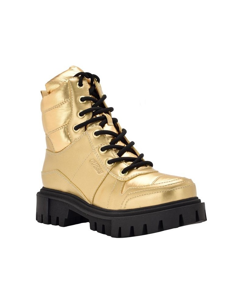 Women's Tisley Combat Booties Gold $27.24 Shoes