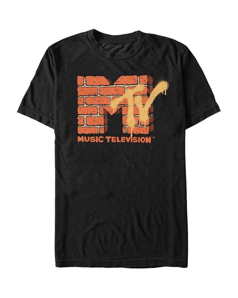 MTV Men's Yellow And Orange Brick Logo Short Sleeve T-Shirt Black $17.50 T-Shirts