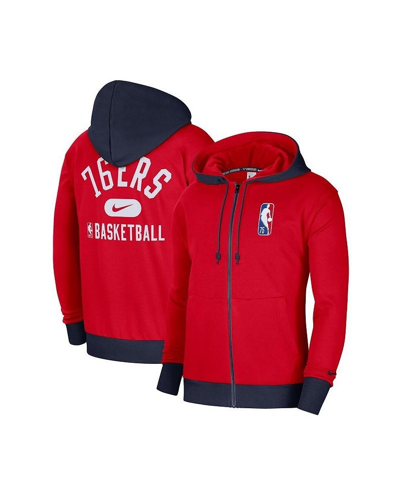 Men's Red, Navy Philadelphia 76Ers 2021/22 City Edition Courtside Heavyweight Fleece Full-Zip Hoodie $39.26 Sweatshirt