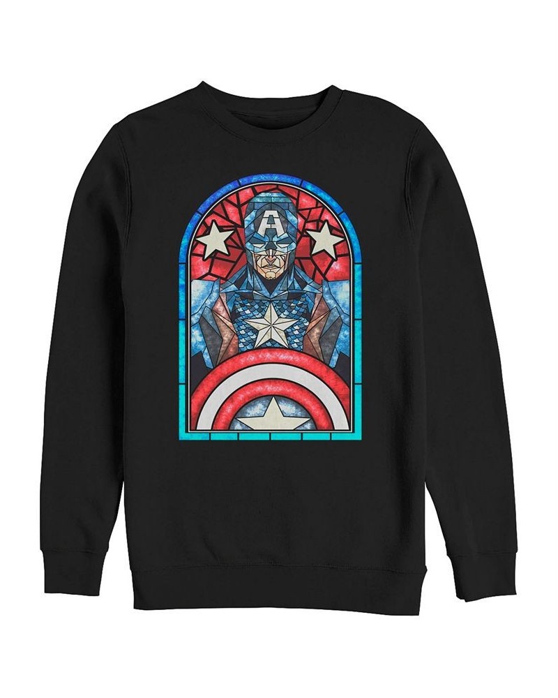 Marvel Men's Classic Captain America Stained Glass Window, Crewneck Fleece Black $32.99 Sweatshirt